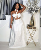 Padded Plunging Top With Detachable Straps And Flowing Skirt
