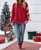 Round-Neck Bow Tie Christmas Hoodie For Women Cozy Fit Relaxed