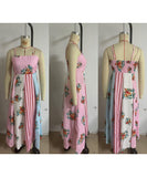 Floral Maxi Dress for Women in Green and Pink Sleeveless Style