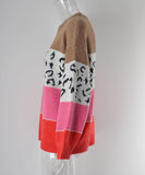 Classic Womens Leopard Patchwork Relaxed Knit Sweater