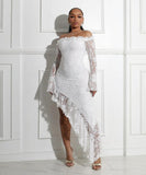 Elegant Strapless Long Dress with Irregular Hem and Boat Neck