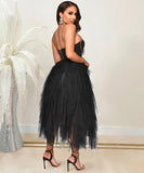 Rhinestone Strapless Net Dress Voluminous Silhouette Elegant Party Gown Sparkle Accents