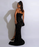 Glamorous Sexy Halter Sleeveless Sequin Dress with Slit