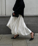 Fashionable Casual Solid Color High Waisted Balloon Skirt Beige