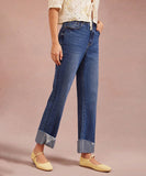 Unisex Rounded Leg Straight Jeans Deep Blue Denim Comfort