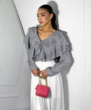 Chic V-Neck Peplum Halter Long-Sleeved Shirt for Style