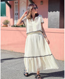 Leisure Shirt With Lace Collar And Long Skirt Set White