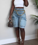 Light Blue Ripped Denim Pocket Jeans for Work and Casual Wear