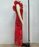 Figure-Hugging Sleeveless Dress with 3D Floral Accents