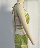 Sexy Form-Fitting Long Dress with Neck Tie Design in Green Black