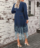 Artisan Patchwork Lapel Fringe Midi Dress