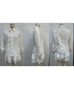 Lace Cutout Long Sleeve Casual Set