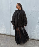 High Waisted Netted Lace Sheer Mid Length Skirt for Women
