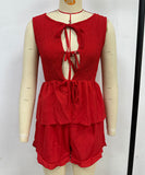 Sleeveless Red Leopard Print Top With Fitted Pants Set
