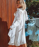 Hollow Lace Irregular Hem Blouse Perfect for Beach Days