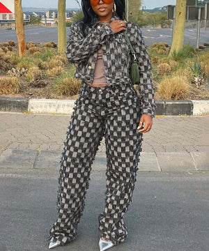 Relaxed Check Suit Set With Modern Smart Style For Women
