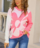 Relaxed Floral Patchwork Pullover Sweater Long Sleeve