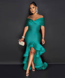 Stylish One-Line Shoulder Top, Hip Stretch Waist Lace Dress