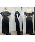 Elegant Plunging Pleated Pants Set Solid Colors Everyday