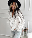 Love Print V-Neck Long-Sleeved Shirt for Effortless Style