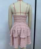 Seductive Ruffled Spaghetti Strap Lace Dress in Solid Colors