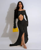 Elegant Sexy V-neck Solid Color Long-Sleeved Dress for Women