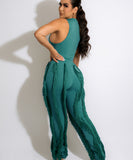 Sash Belt Pants and Sleeveless Fringe Top Set Bold Colors