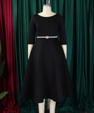 Solid Color A Line Evening Dress Long Sleeve With Belt Available in Pink Green Rose Red White and Black