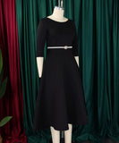 Solid Color A Line Evening Dress Long Sleeve With Belt Available in Pink Green Rose Red White and Black