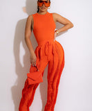 Sash Belt Pants and Sleeveless Fringe Top Set Bold Colors
