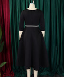 Solid Color A Line Evening Dress Long Sleeve With Belt Available in Pink Green Rose Red White and Black