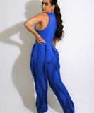 Sash Belt Pants and Sleeveless Fringe Top Set Bold Colors