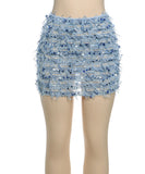 Women's Striped Fringed Short Skirt with Flared Hem