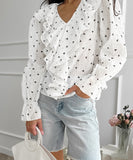 Love Print V-Neck Long-Sleeved Shirt for Effortless Style