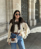 Batwing-Edge Layered V-Neck Shirt Relaxed Fit Lightweight