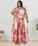 Plaid Sleeveless Blazer With Wide Skirt Set In Vibrant Colors