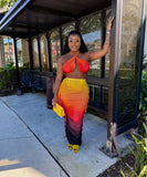 Fashionable Yellow Low-Cut Pleated Print Set for Stylish Look