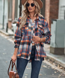 Collared Long Sleeve Pocket Casual Check Shirt Polyester