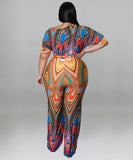 Elegant Diagonal Shoulder Ethnic Style Printed Jumpsuit Joy