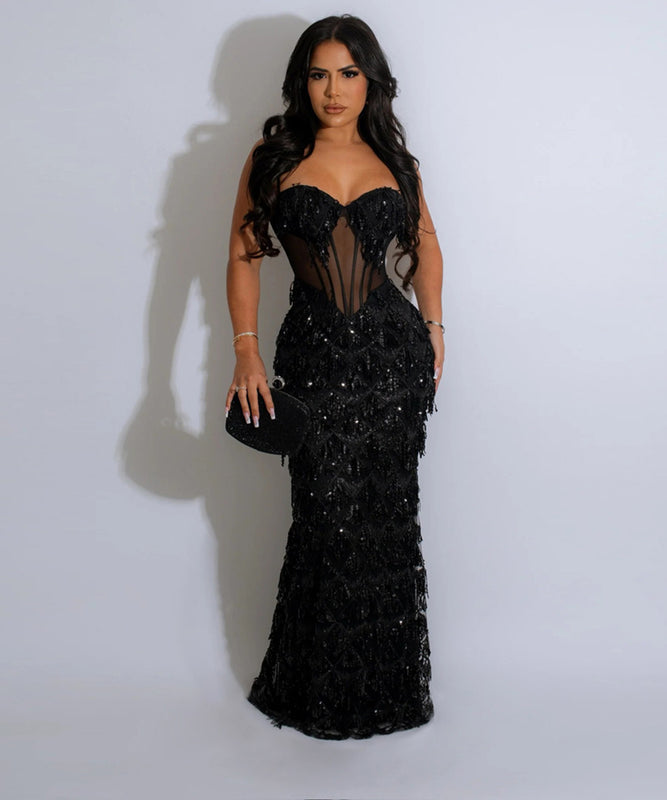 Glamorous Sequin Fashion Halter Wrap Hip A-Line Dress