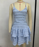 Seductive Ruffled Spaghetti Strap Lace Dress in Solid Colors