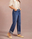 Unisex Rounded Leg Straight Jeans Deep Blue Denim Comfort