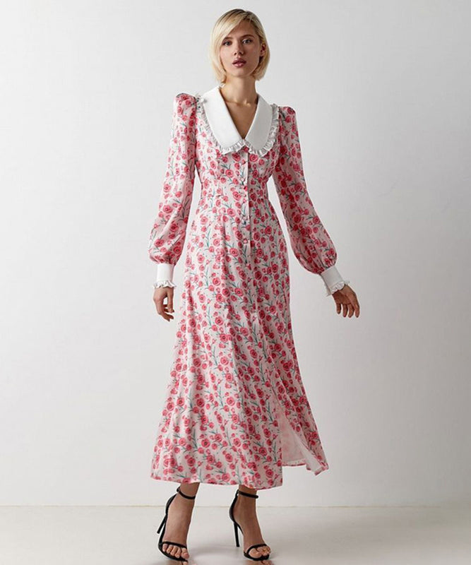 Vintage-Inspired Long Sleeve Dress with Doll Collar