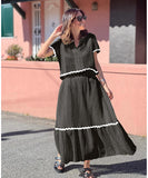 Leisure Shirt With Lace Collar And Long Skirt Set White