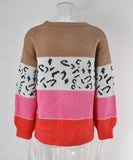 Classic Womens Leopard Patchwork Relaxed Knit Sweater