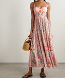 Beaded Halter Neck Sleeveless Pink Printed Dress for Party