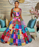 Vibrant Printed Sleeveless Long Dress Set in Red and Pink