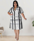 Plus Size Checkered Shirt Dress Short Sleeve Cowl Neck Polyester