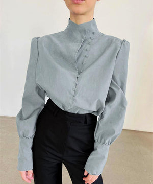 Stylish Long-sleeved Stand Collar Casual White Shirt