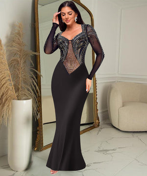 Classic Sequined Long Sleeve Dress Night Out Elegance